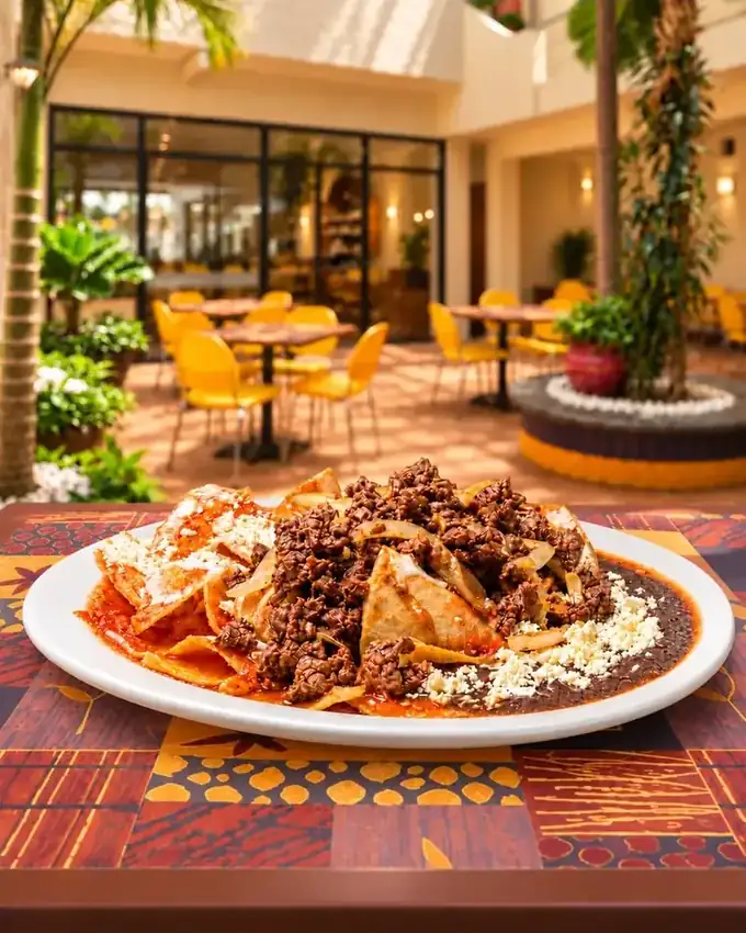 Chilaquiles con carne de La Parrilla Tap
