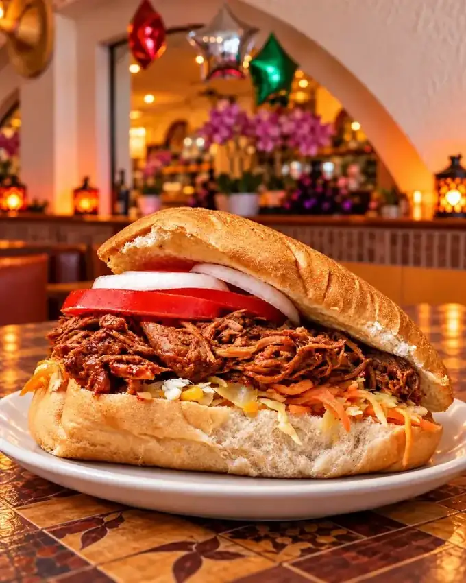 Torta de cochinita de La Parrilla Tap